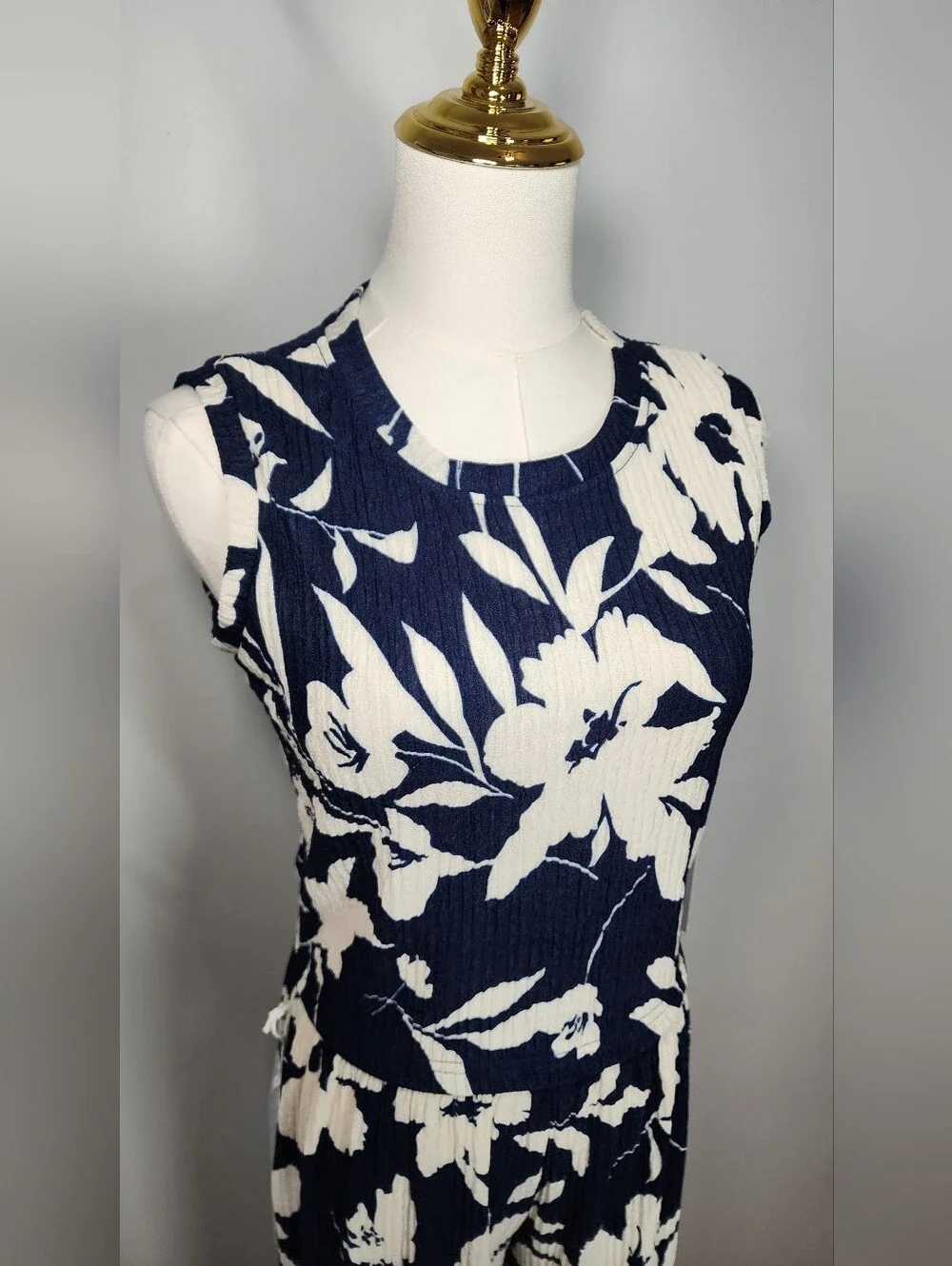 Crinkle Crop Top & Pants Set Floral Sleeveless Wide-Leg Casual Outfit Size L